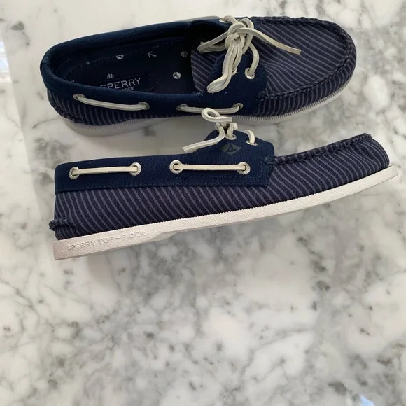 Sperry Top Sider Men's Navy Striped Boat Shoes - Picture 4 of 5